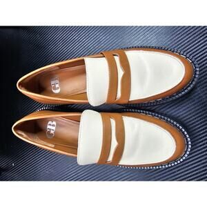 Gianni Bini Alter Ego leather platform penny loafers brown cream sz7M